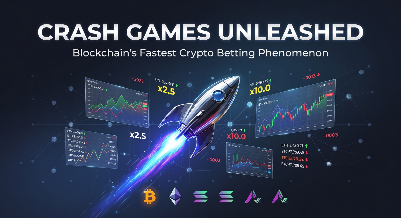 Grafik eines Crash-Games mit steigender Kurve und Multiplikatoren auf Blockchain-Plattform